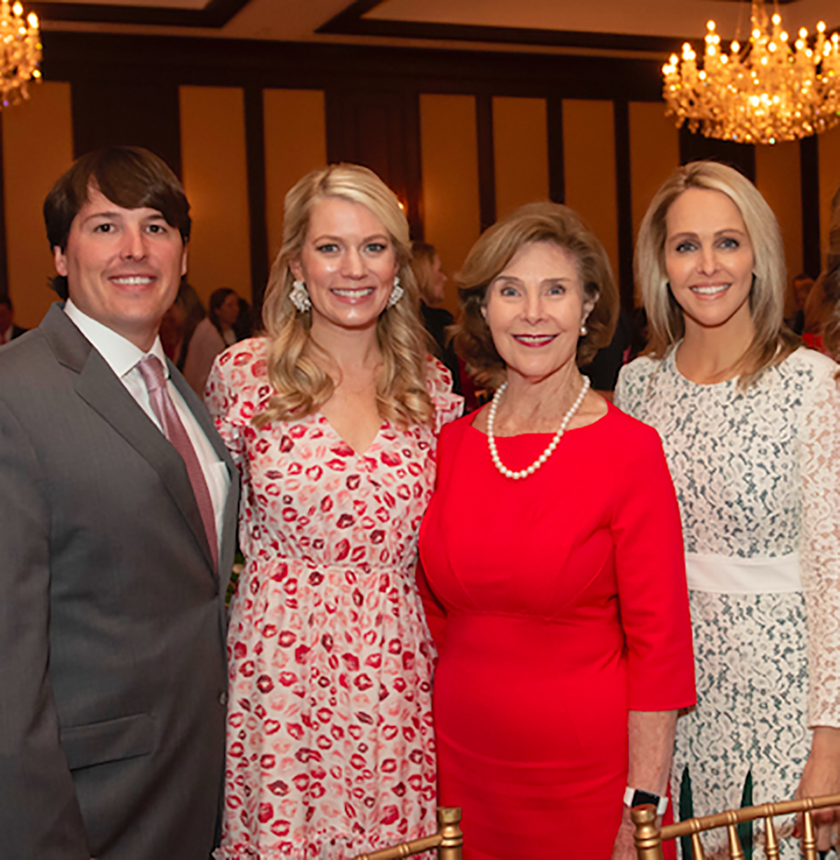 Austin and Chelsea Hunt, Laura Bush and Meredith Land