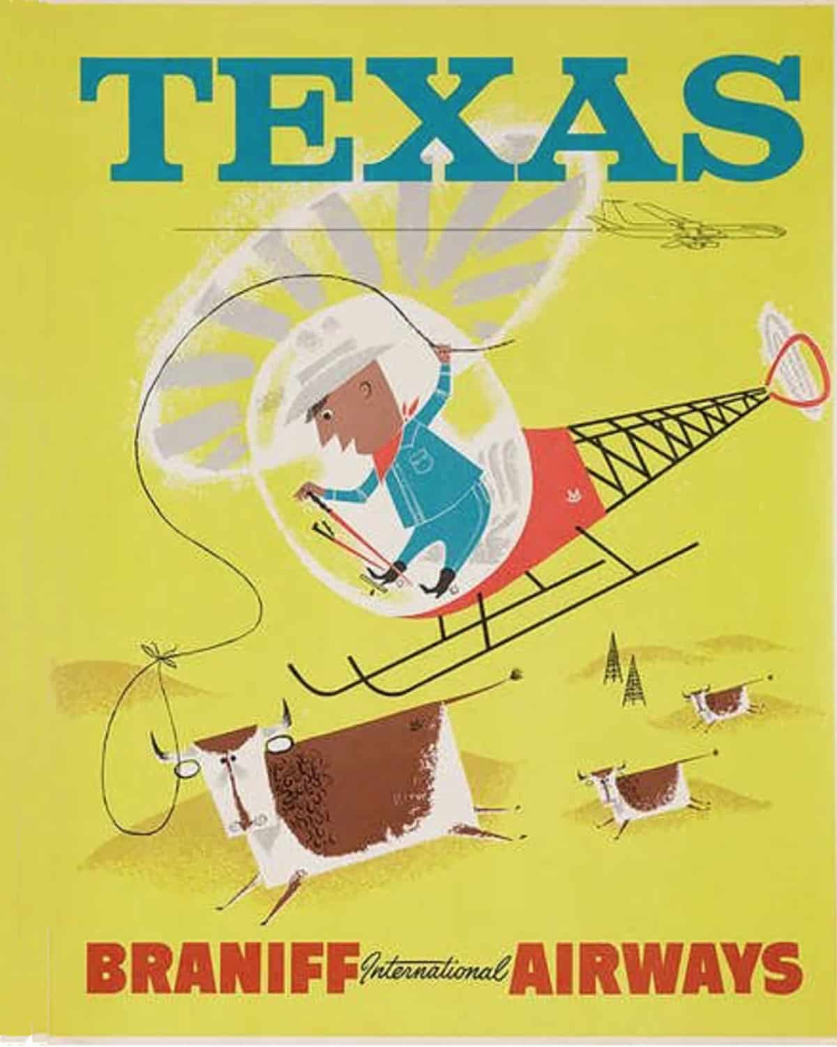 Braniff to Texas poster, 1960s