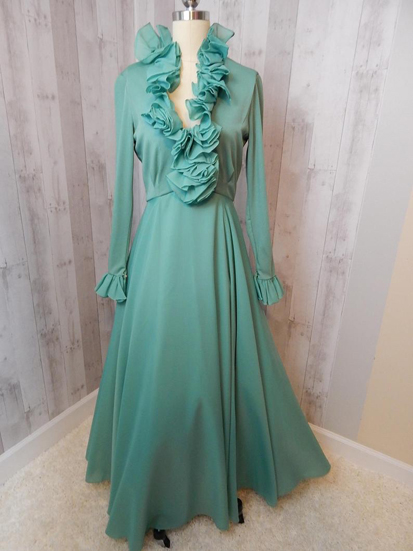 Dress by Victor Costa, in green chiffon, 1970s. Photo courtesy of 1st Dibs