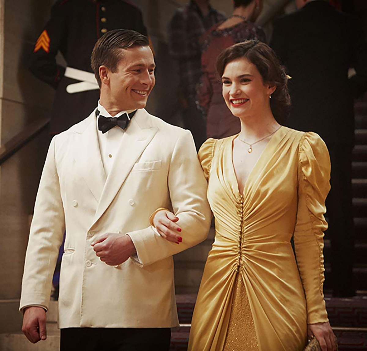 Glen Powell and Lily Games in The Guernsey Literary and Potato Peel Society, 2018